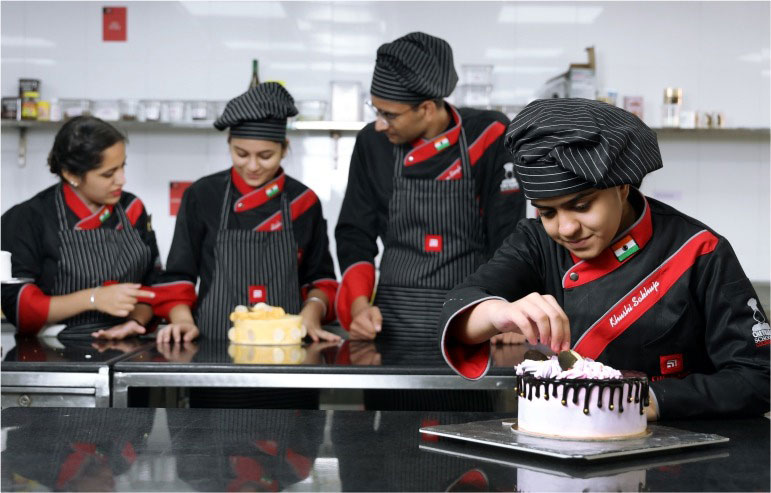 The illustration shows the student of culinary management from chitkara university working on their projects.