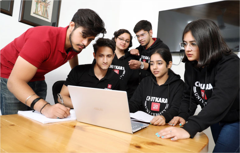 The illustration shows the six students of chitkara university.