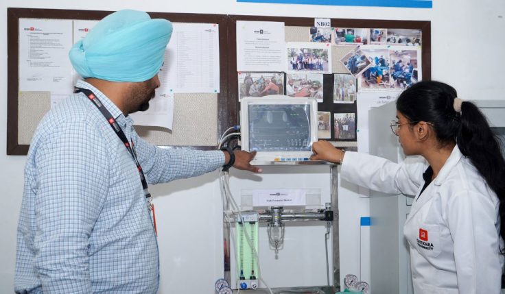 BSc Radiology and Imaging Technology students examining diagnostic imaging equipment during clinical training