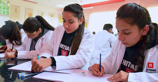 Nursing students at Chitkara University focused on academic learning in classroom