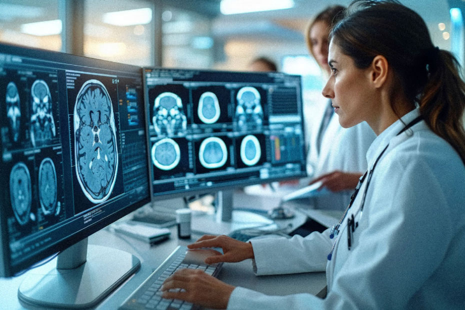 Student studying diagnostic imaging techniques in B.Sc in MRIT lab session