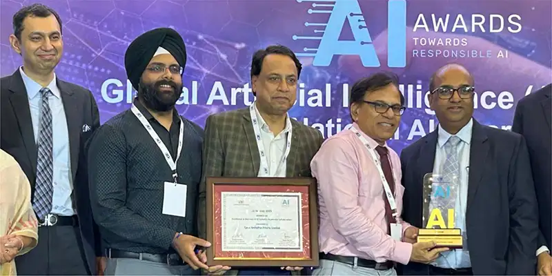 Chitkara University team receiving National AI Award at Global AI Summit and AI Awards 2025