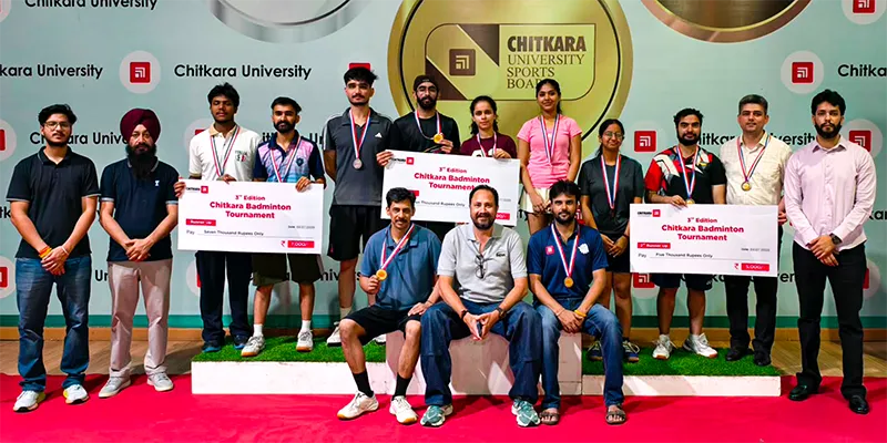 Chitkara University badminton tournament winners and participants